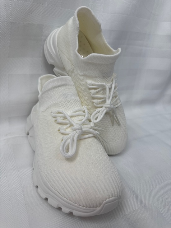 Shoes - Women's White and Ivory/Cream Knit Slip-On Sneakers